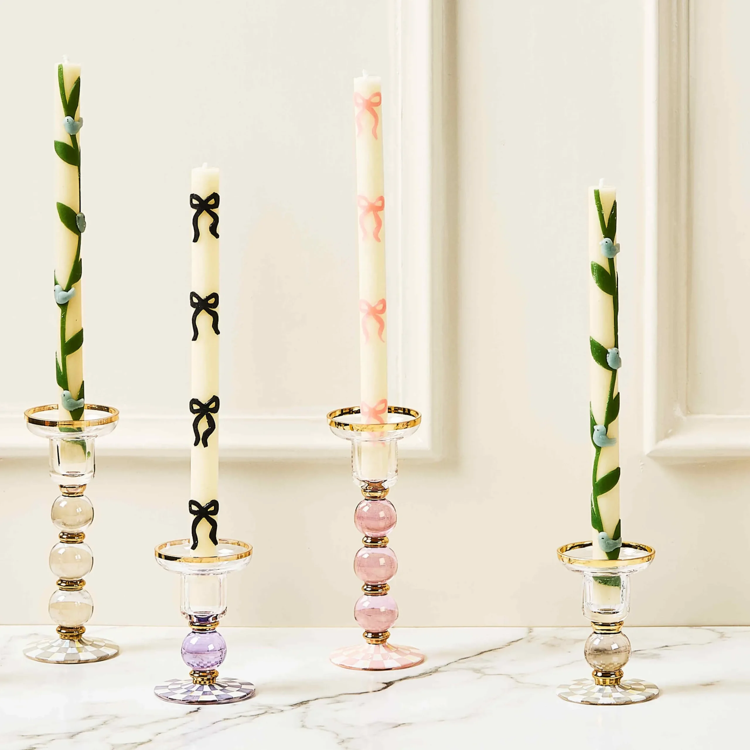 Violet Check Small Glass Candlestick