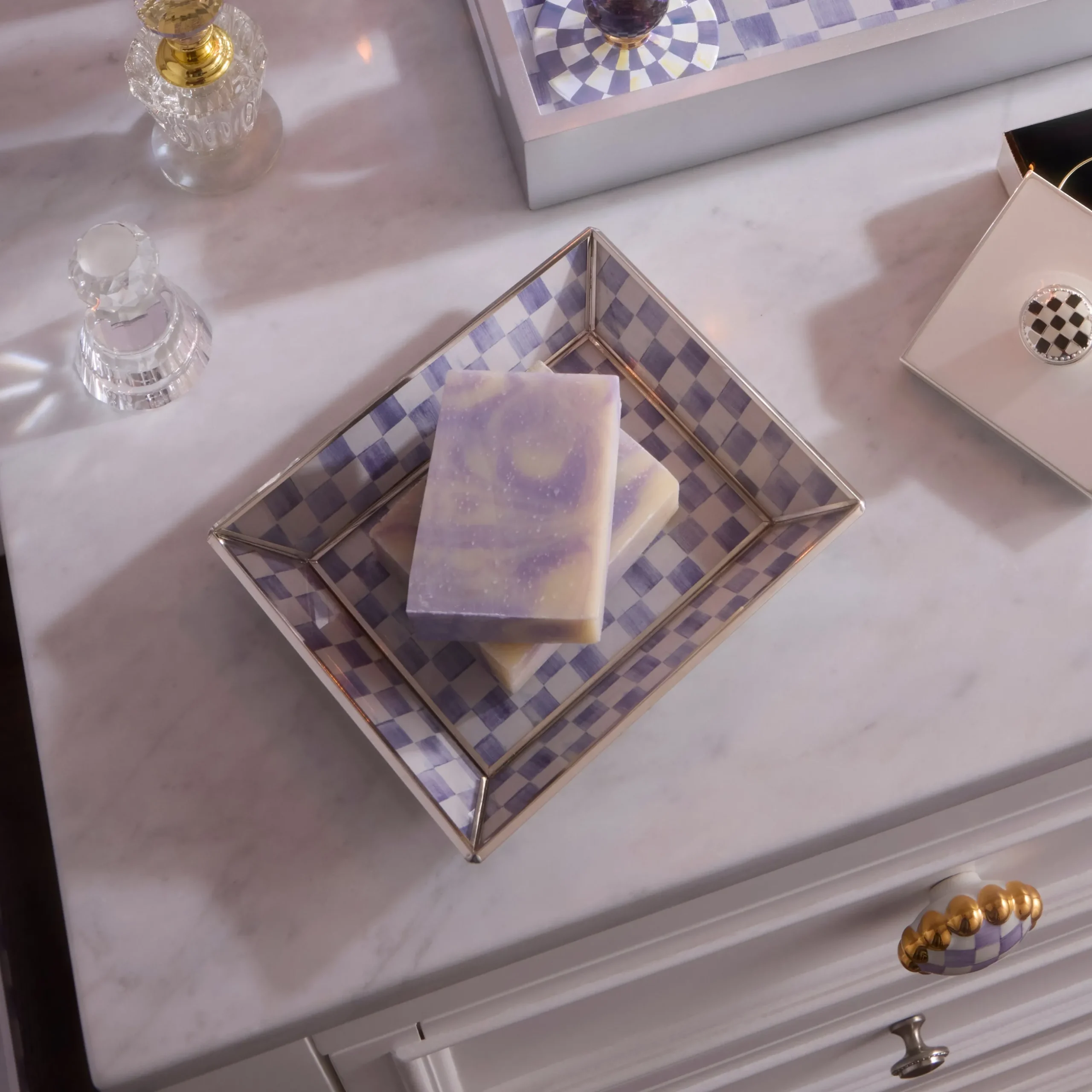 Violet Check Small Glass Tray