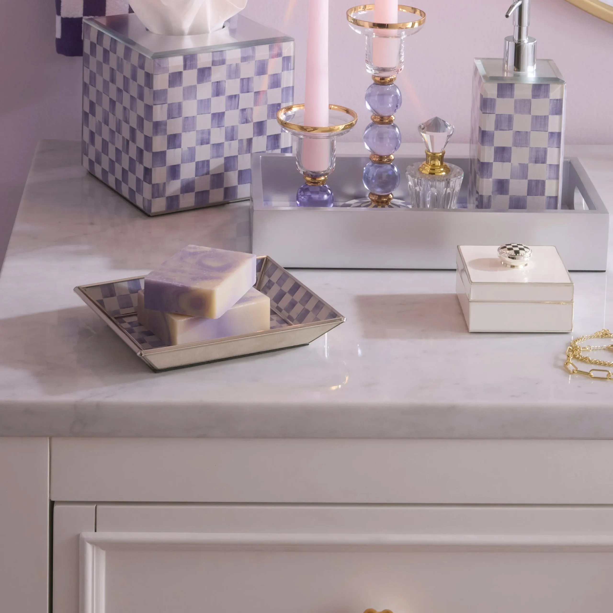 Violet Check Small Glass Tray