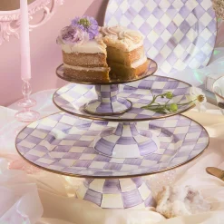 Violet Check Small Pedestal Platter