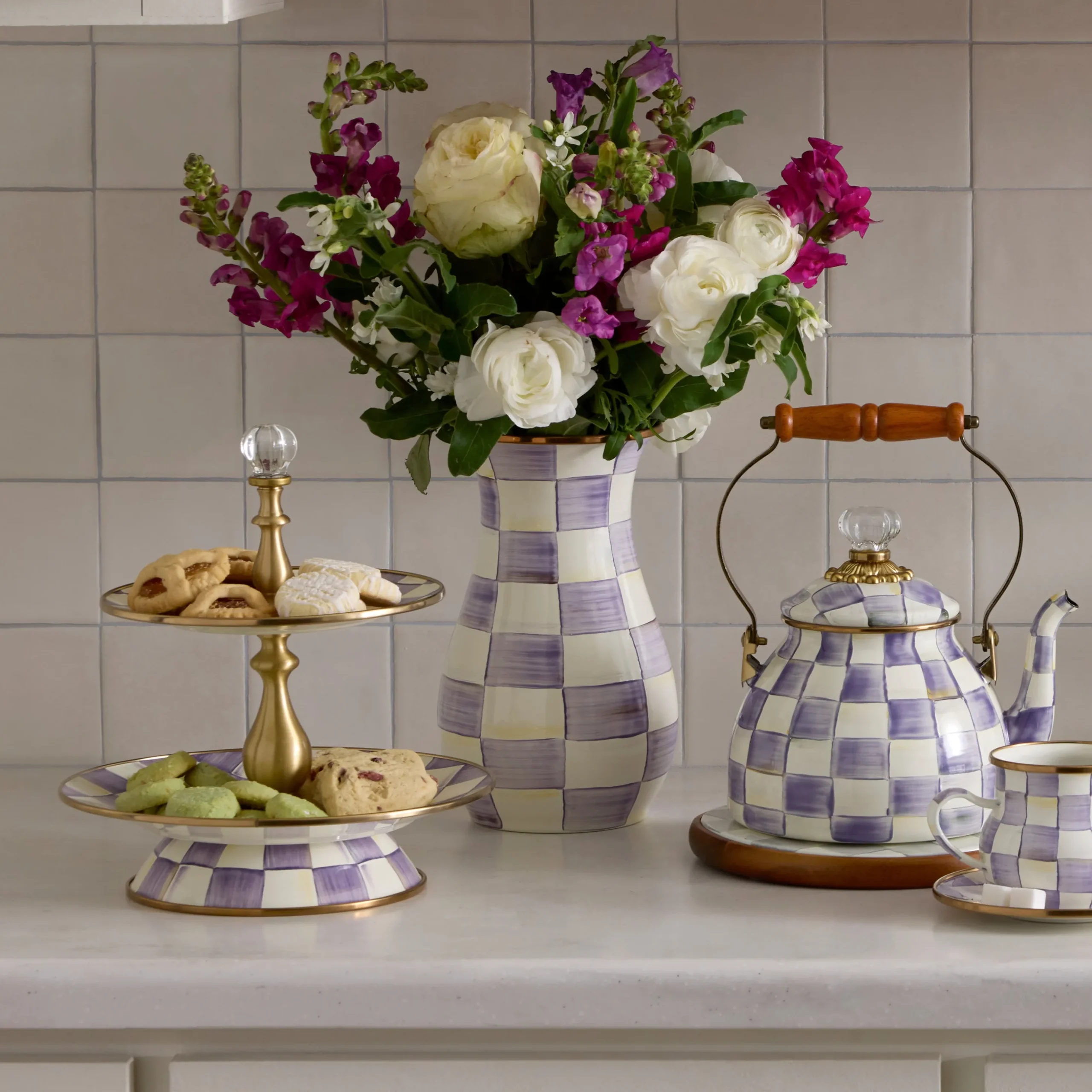 Violet Check Tall Vase