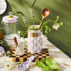 Violet Check Utensil Holder