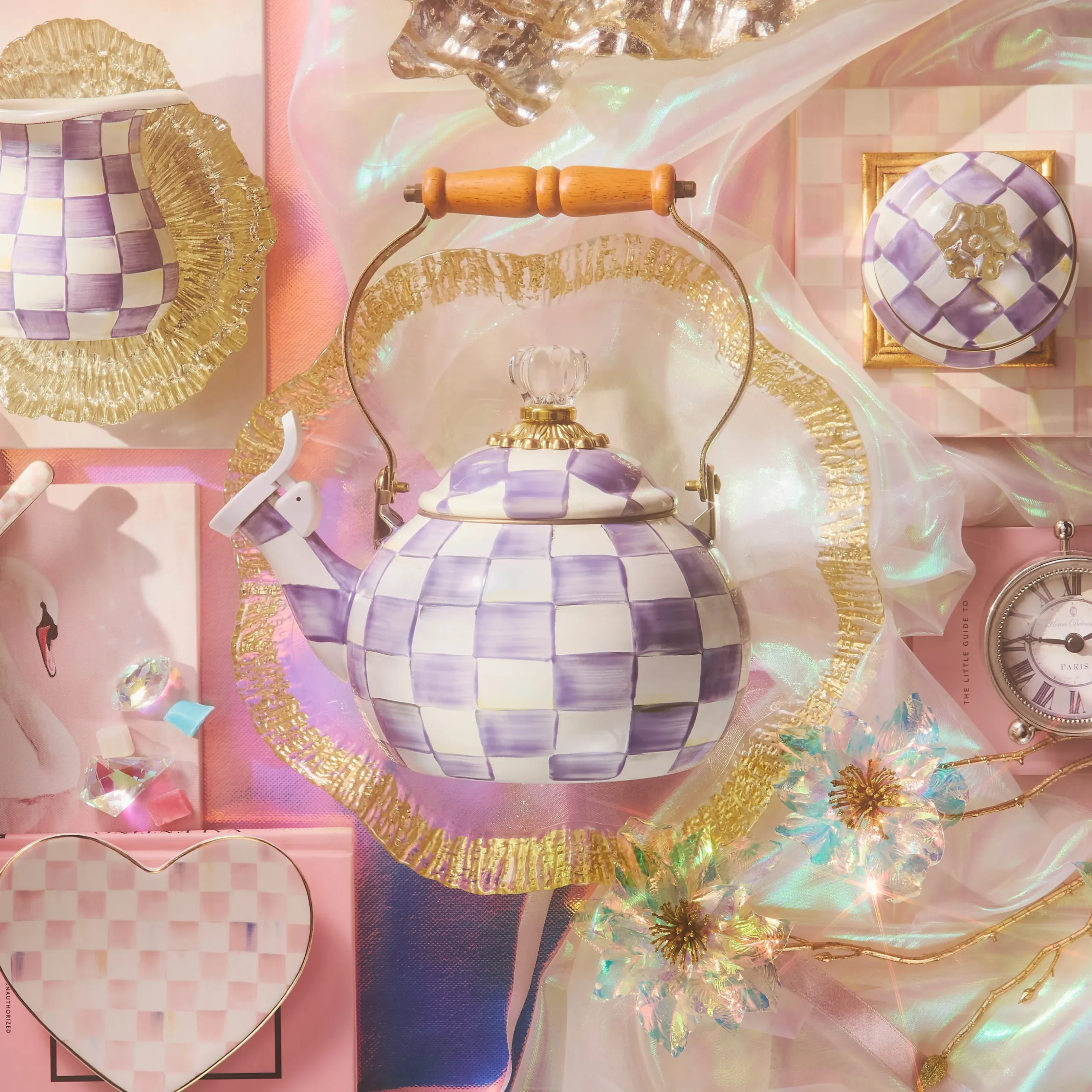 Violet Check Whistling Tea Kettle