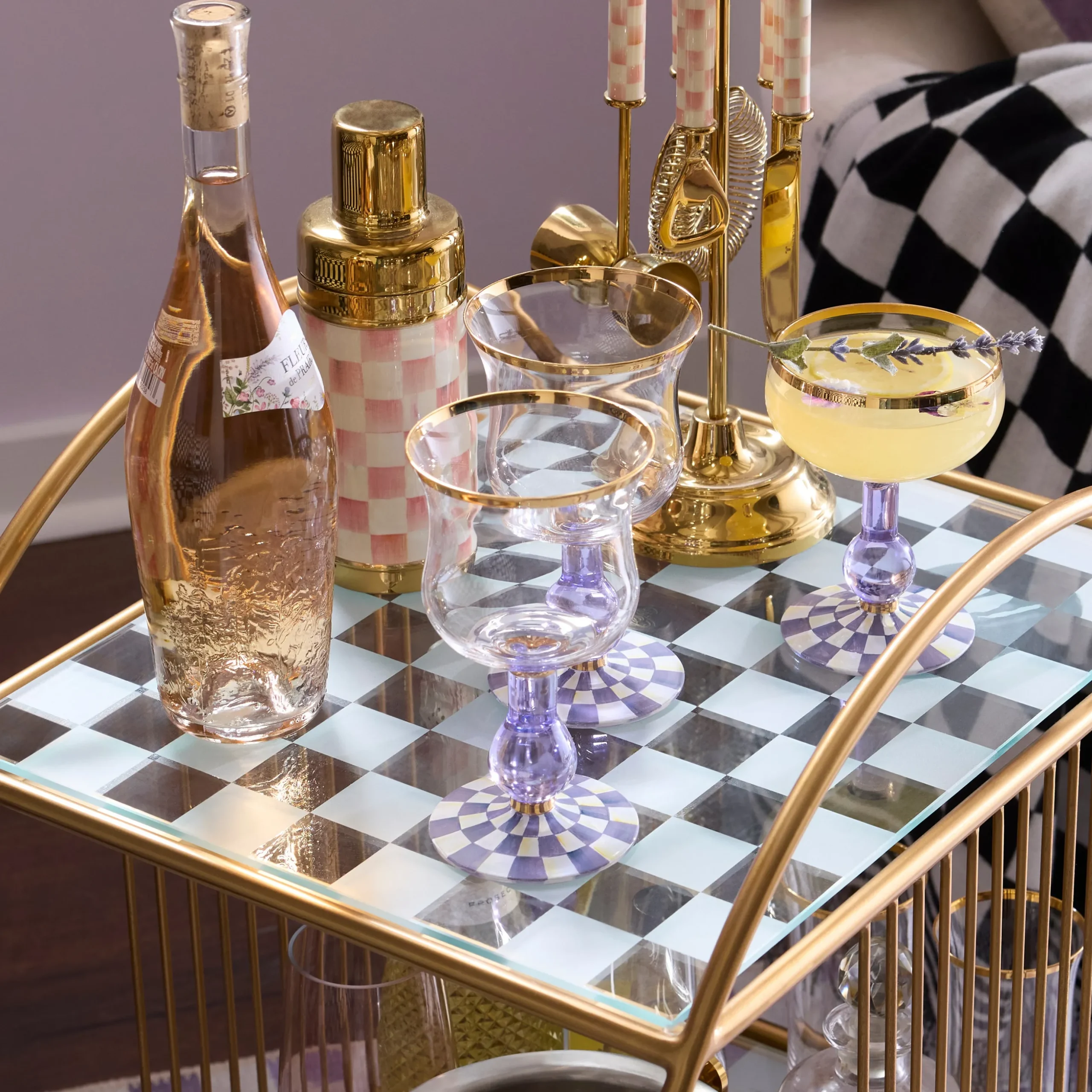 Violet Check Wine Glass