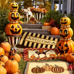 Welcome Awning Stripe Double Door Entrance Mat