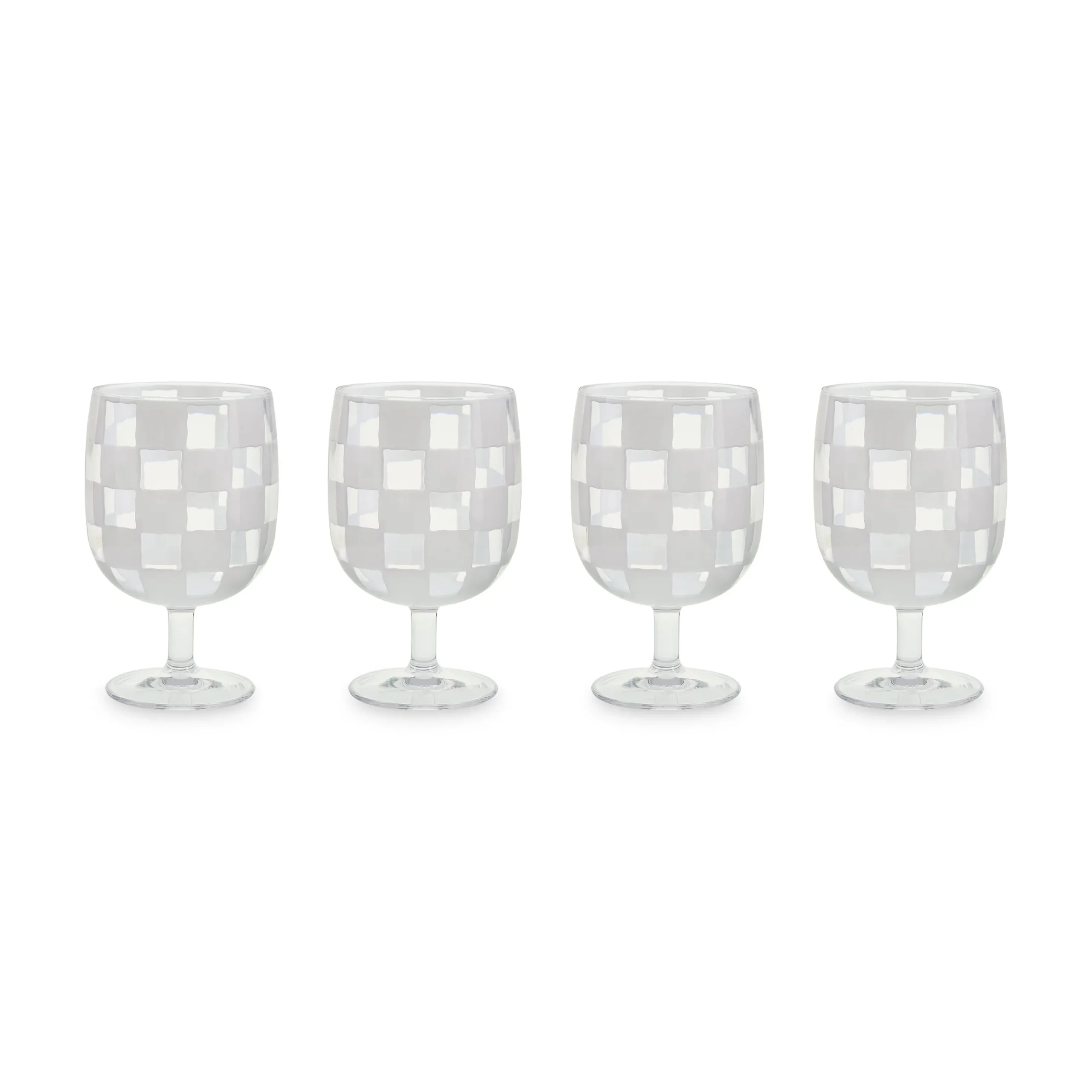 White Check Acrylic Water Goblets, Set of 4