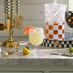 White Check Acrylic Water Goblets, Set of 4