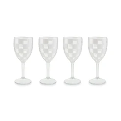 White Check Acrylic Wine Goblets, Set of 4