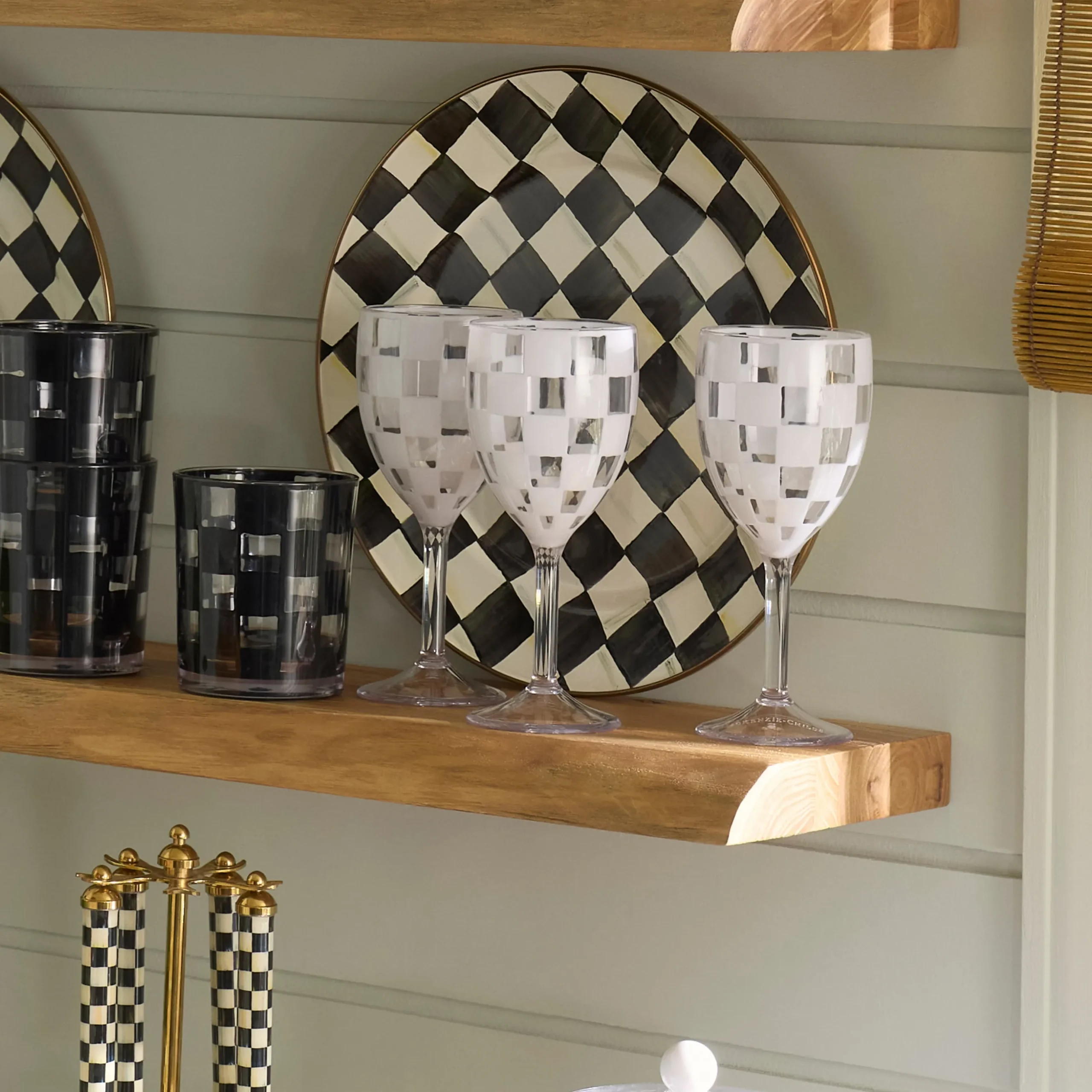 White Check Acrylic Wine Goblets, Set of 4