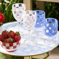 White Check Acrylic Wine Goblets, Set of 4