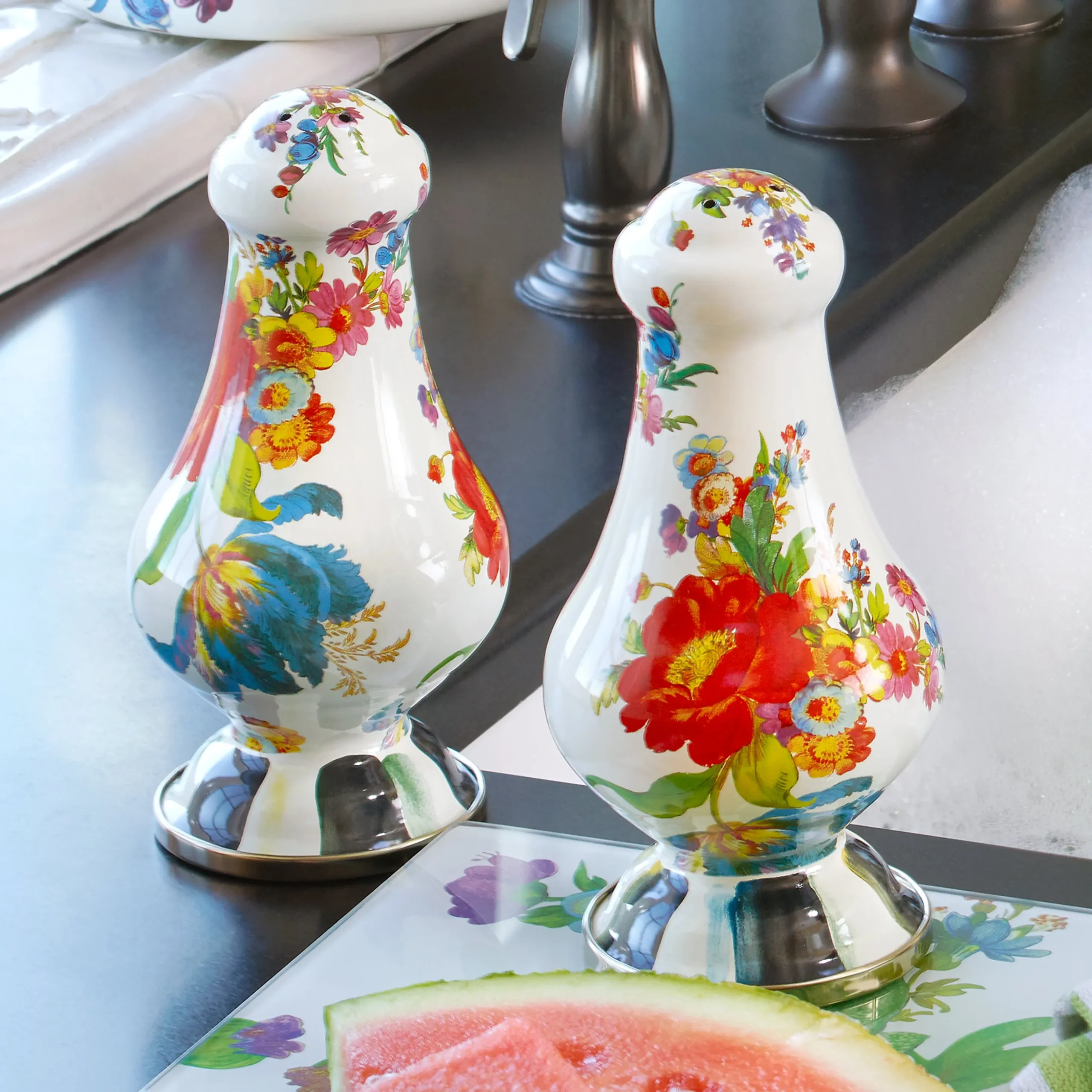White Flower Market Large Salt & Pepper Shakers