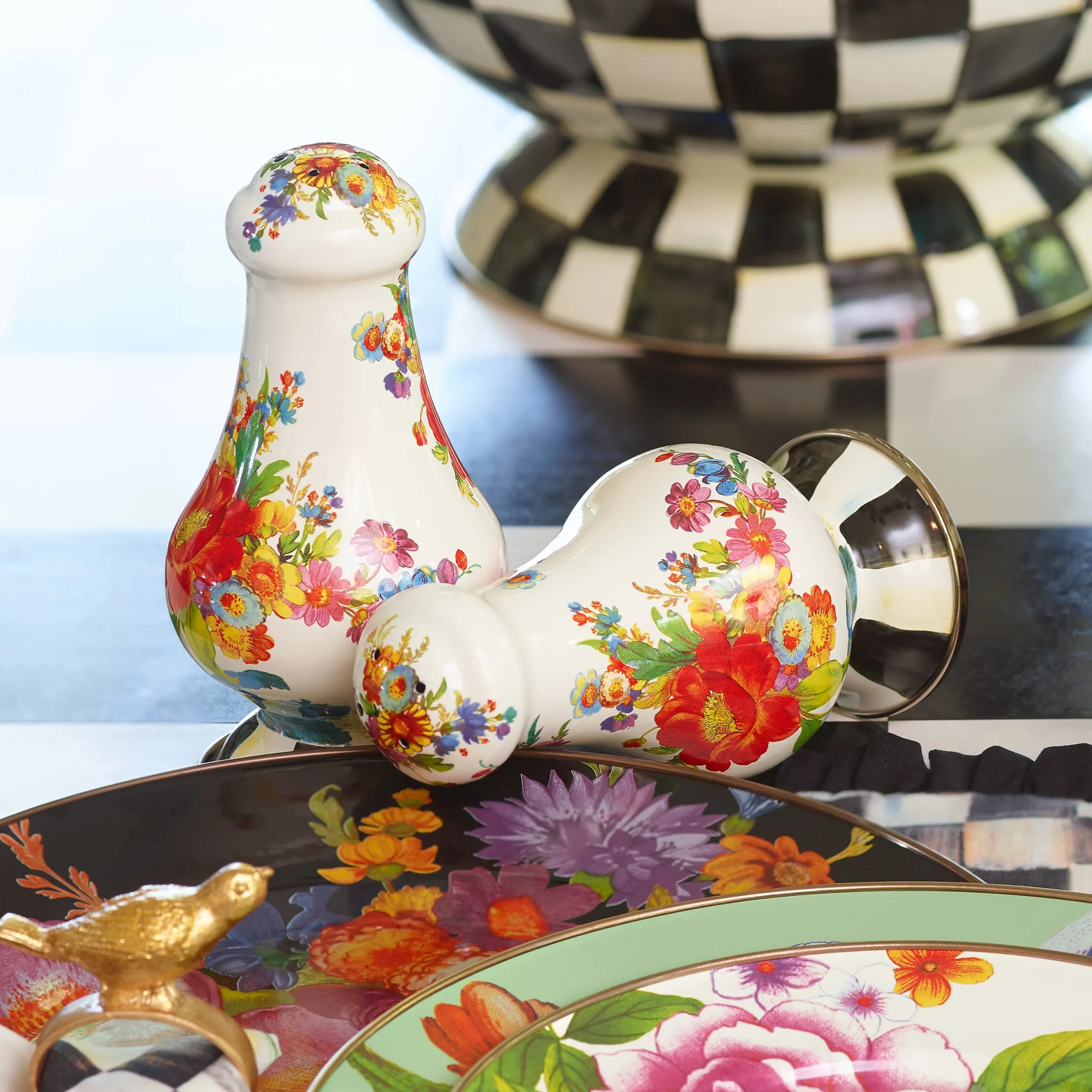 White Flower Market Large Salt & Pepper Shakers