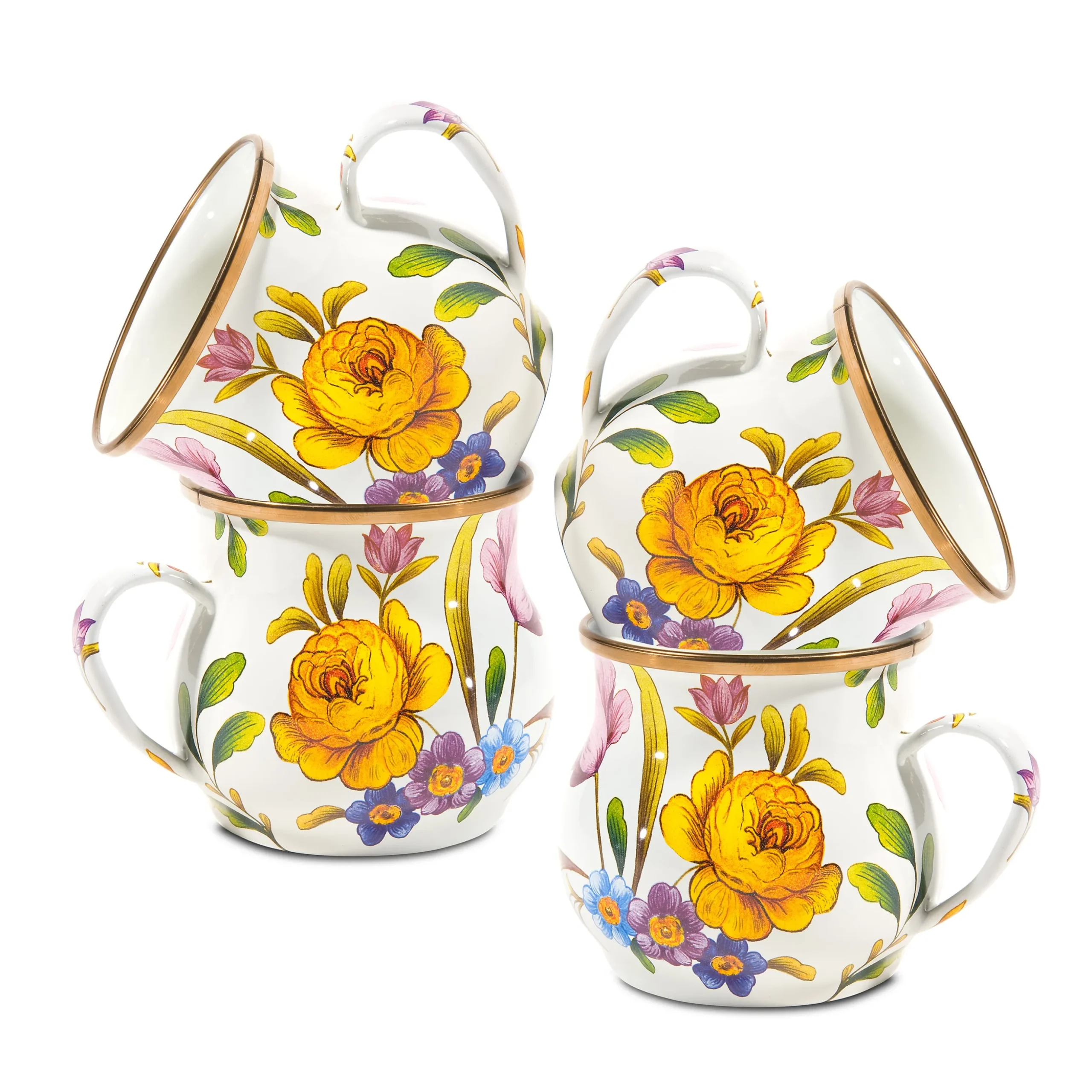 White Flower Market Mugs, Set of 4