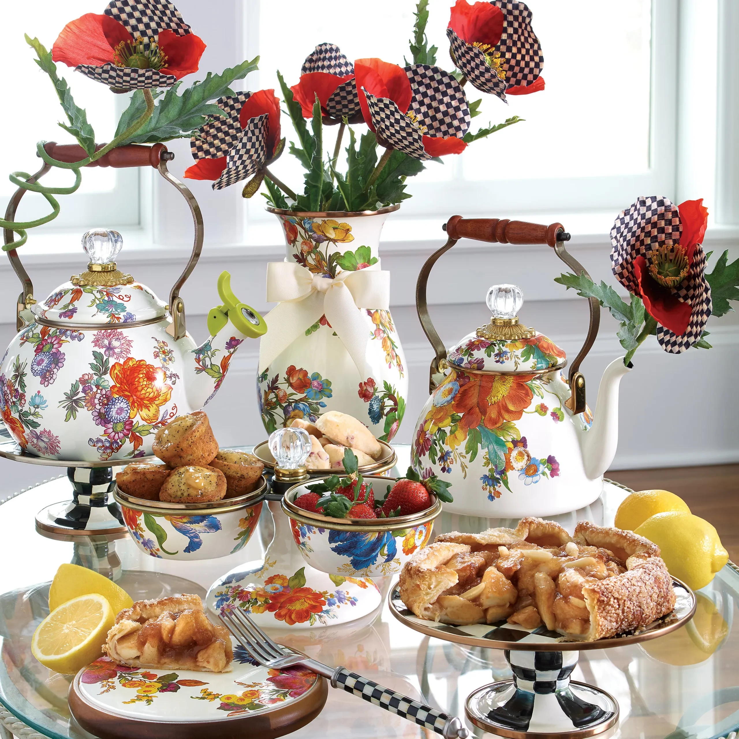 White Flower Market 2 Quart Tea Kettle