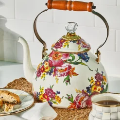 White Flower Market 3 Quart Tea Kettle