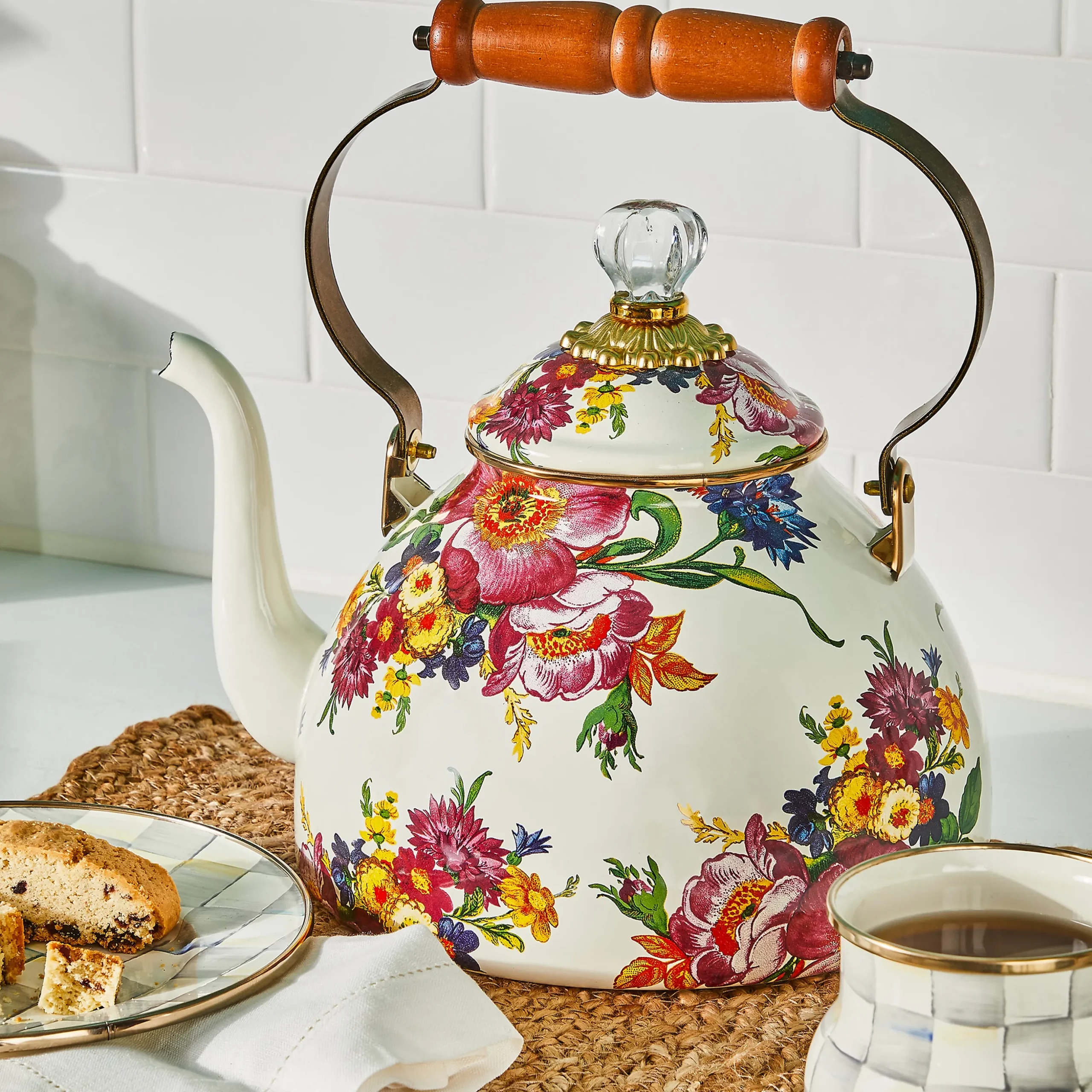 White Flower Market 3 Quart Tea Kettle