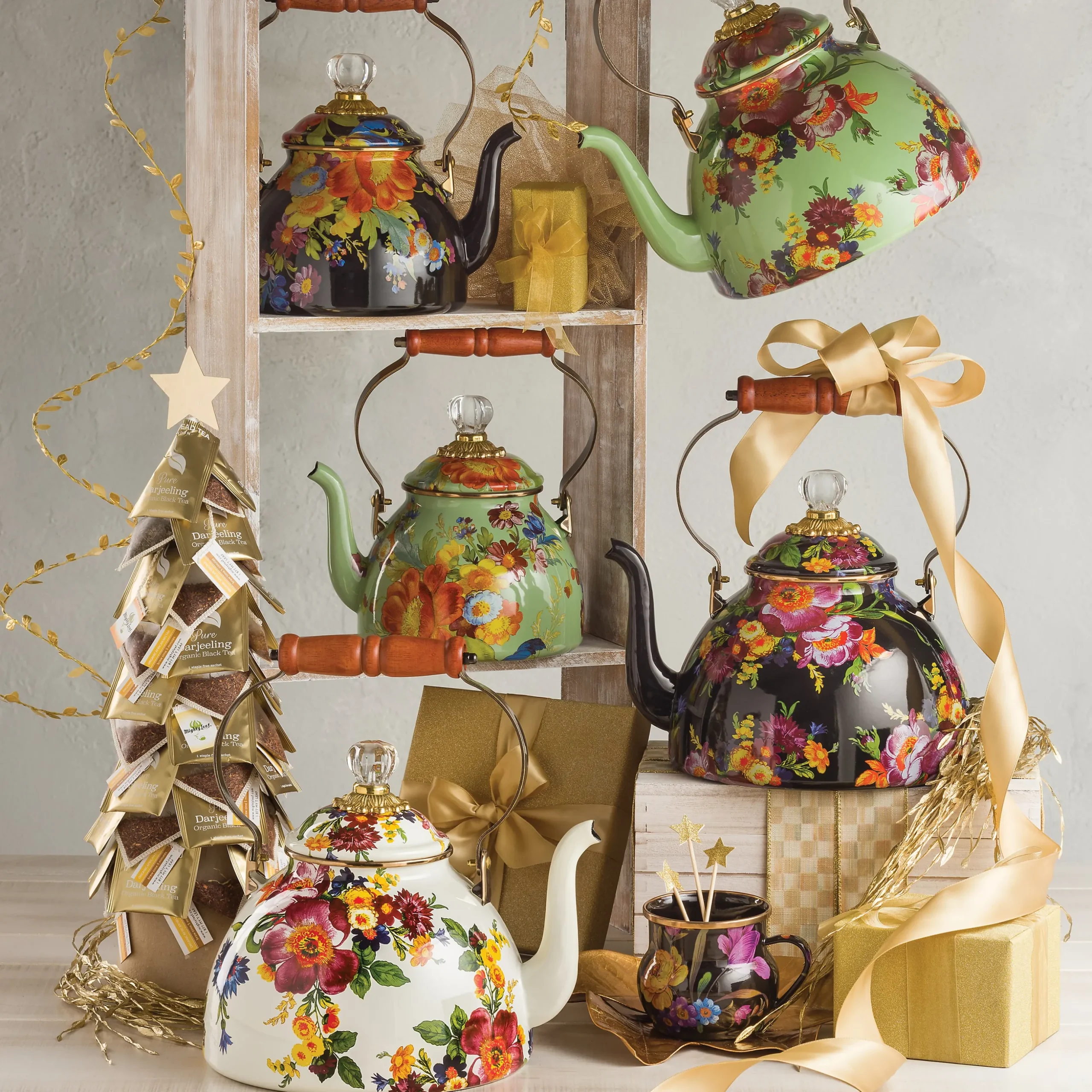 White Flower Market 3 Quart Tea Kettle