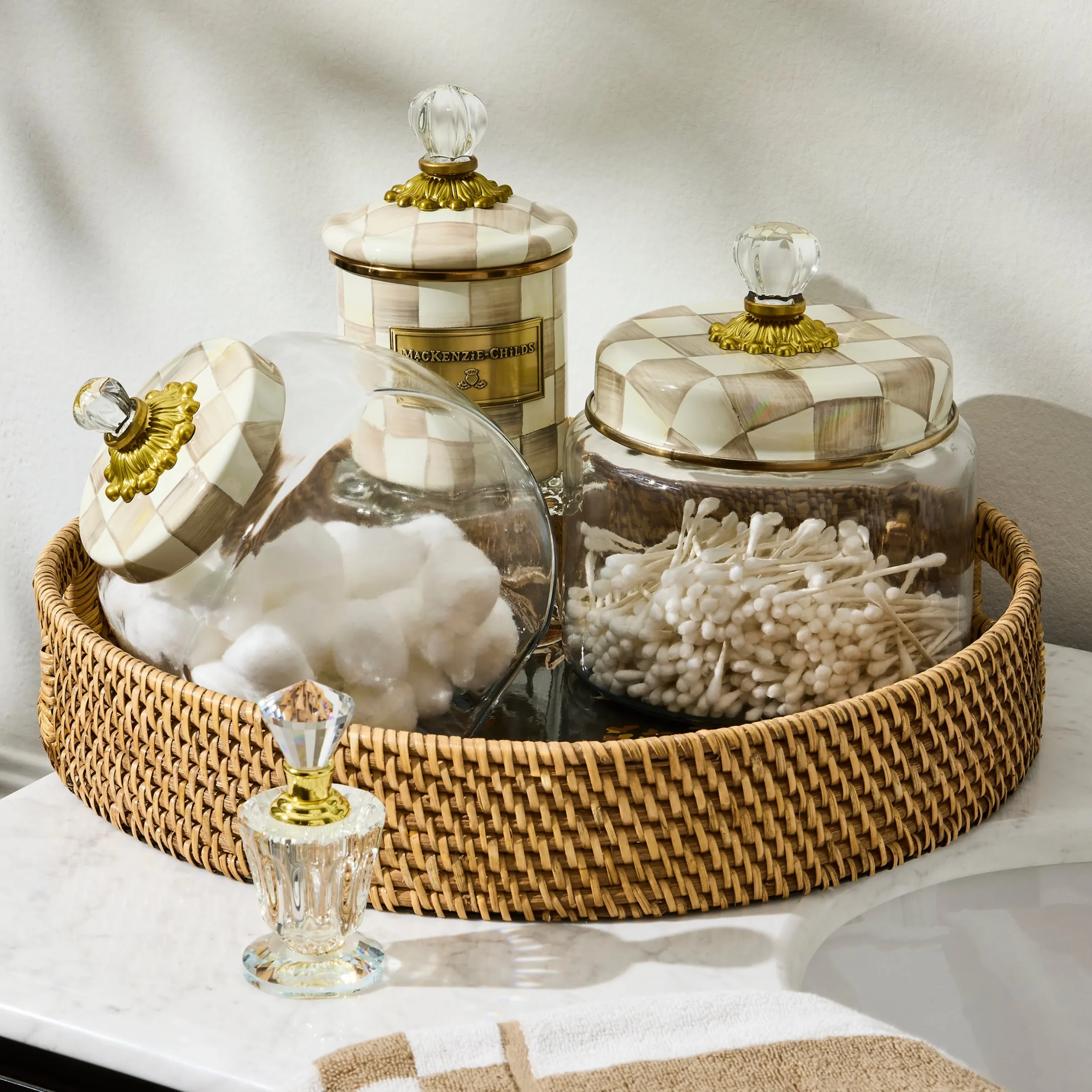 Wild Rose Brown Enamel & Rattan Round Serving Tray