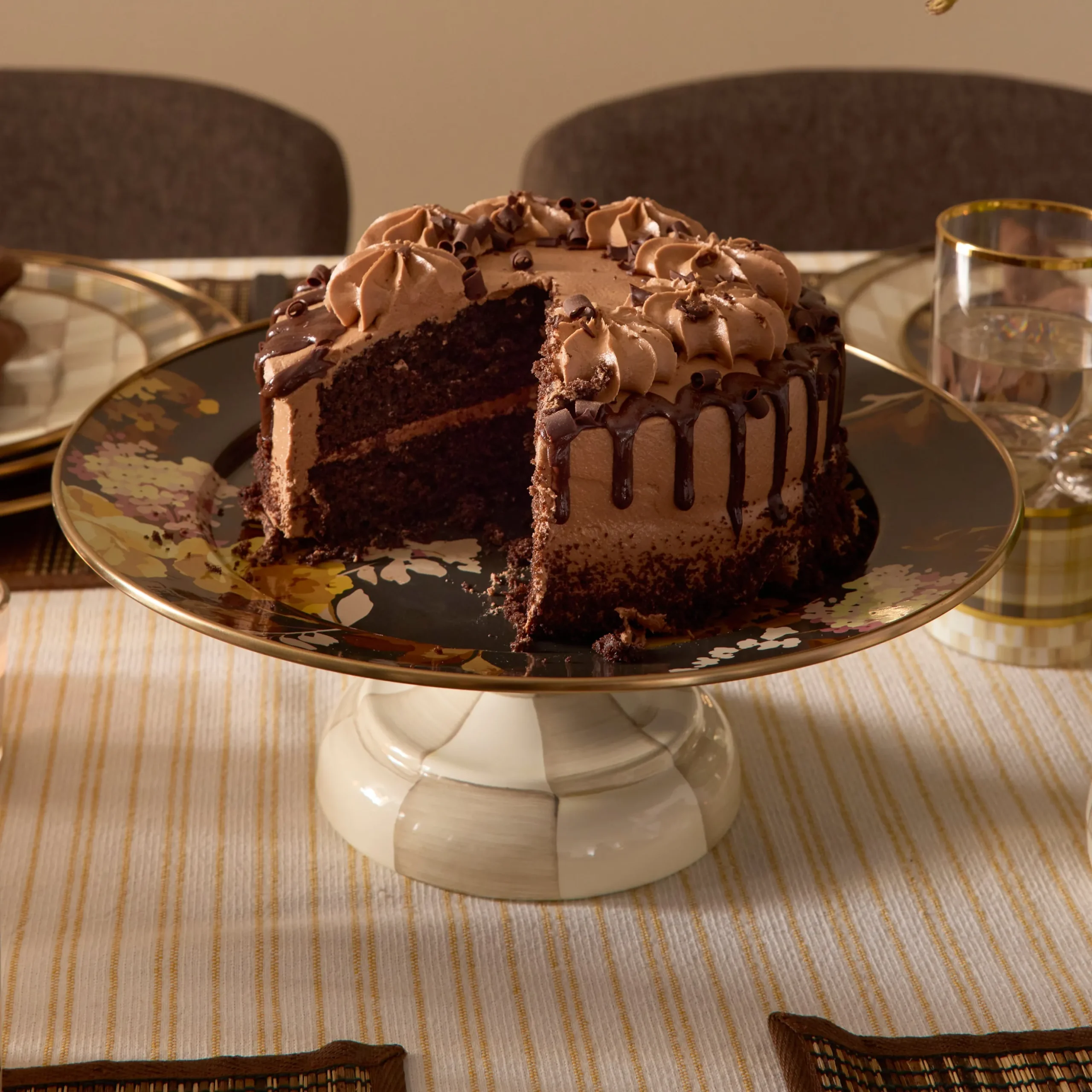 Wild Rose Brown Small Pedestal Platter