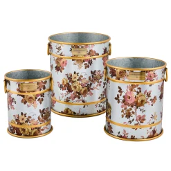 Wild Rose Galvanized Planters, Set of 3