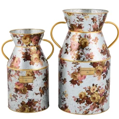 Wild Rose Galvanized Small Milk Can
