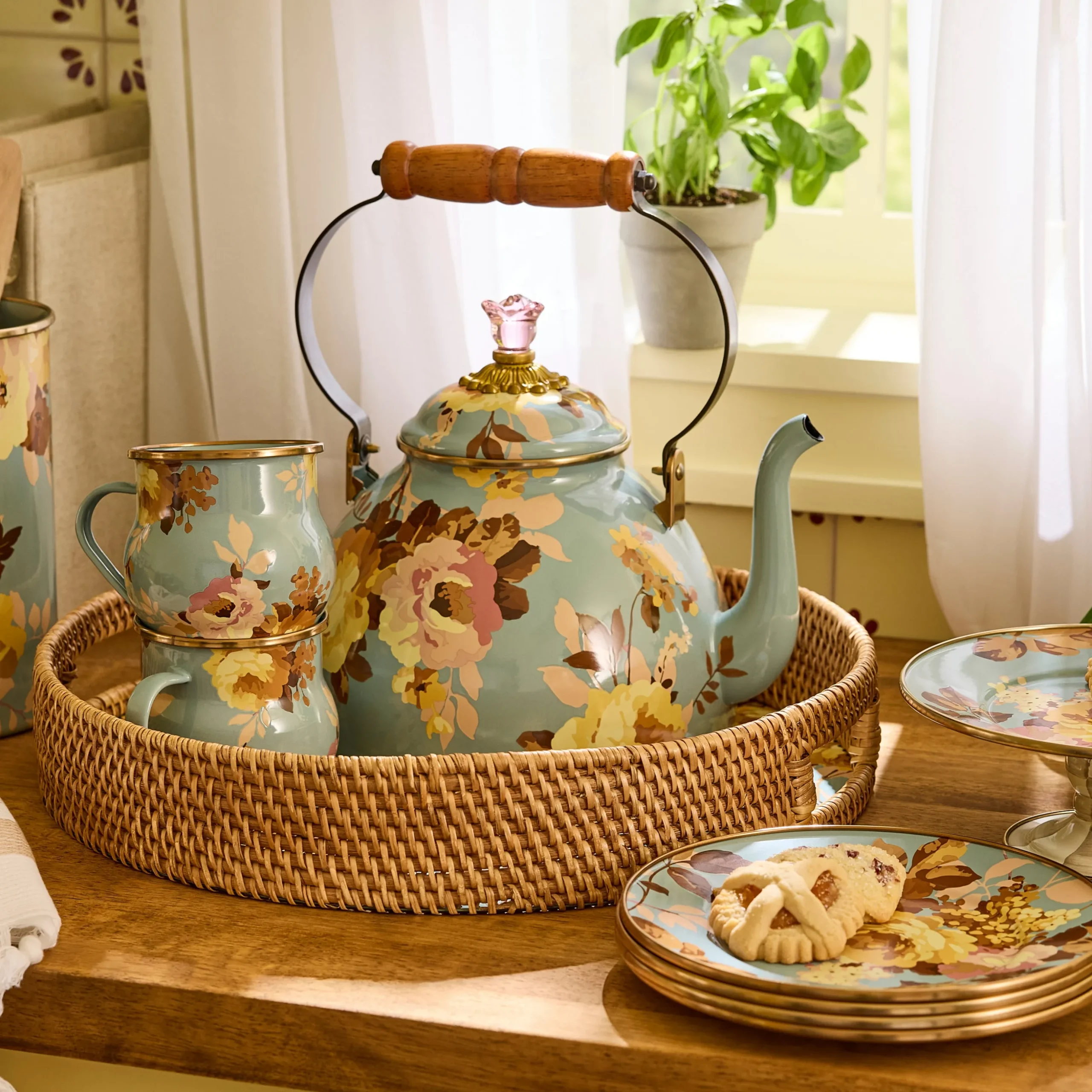 Wild Rose Slate 3 Quart Tea Kettle