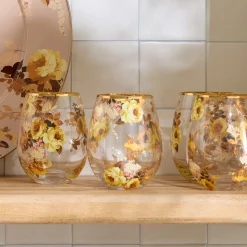 Wild Rose Stemless Wine Glass, Set of 4