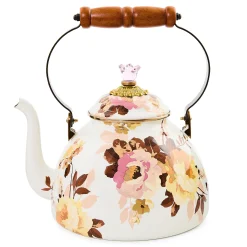 Wild Rose White 3 Quart Tea Kettle