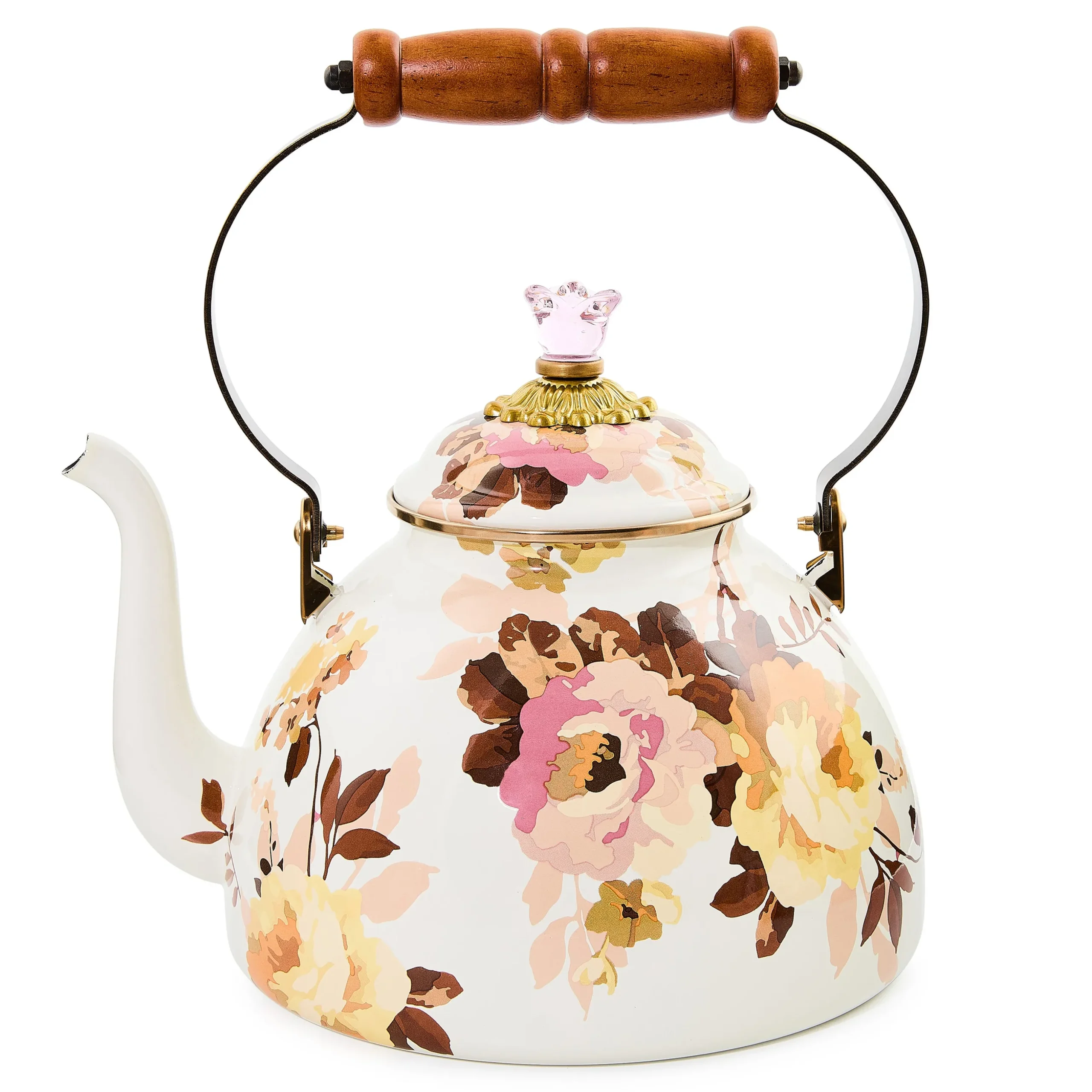 Wild Rose White 3 Quart Tea Kettle