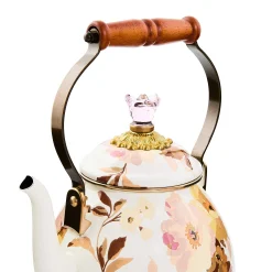 Wild Rose White 2 Quart Tea Kettle